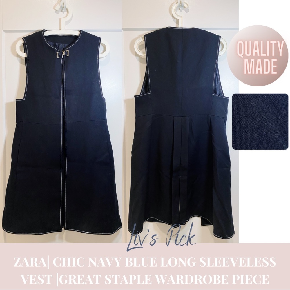 ZARA | NAVY BLUE LONG SLEEVELESS VEST  |GREAT STAPLE WARDROBE PIECE | SIZE S